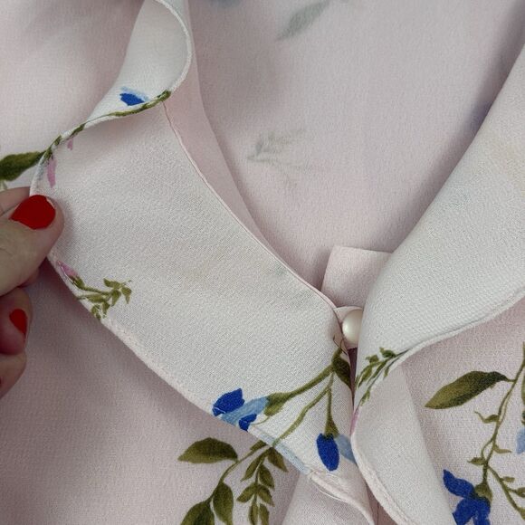 Vtg Peplum Ruffle Top 14 Large Powder Pink Floral Fairy Coquette Soft Grunge Y2K - Picture 7 of 14
